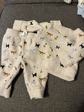 Janie and Jack Beige Dog Print Sweatshirt and Joggers Set